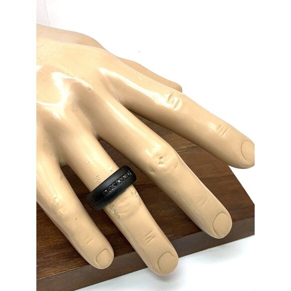 Men's Wedding Band Tungsten Steel Black Gemstones 9mm Wide Ring Size 10 - Picture 5 of 14